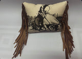 Vintage Bronc Pillow Brown Fringe