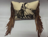 Vintage Bronc Pillow Brown Fringe