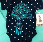 RDR Navy Dot Turquoise Headdress Onesie